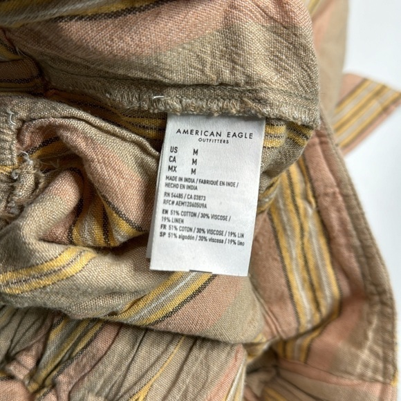 American Eagle Linen Blend Stretch Waist Striped Wide Leg Pants Medium NWOT - Picture 13 of 14